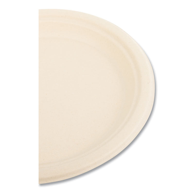 Bagasse PFAS-Free Dinnerware, Plate, Sugarcane, 9" dia, Tan, 500/Carton