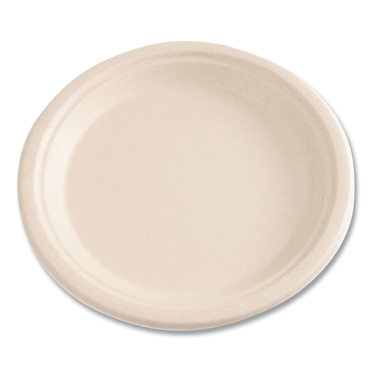 Bagasse PFAS-Free Dinnerware, Plate, Sugarcane, 9" dia, Tan, 500/Carton