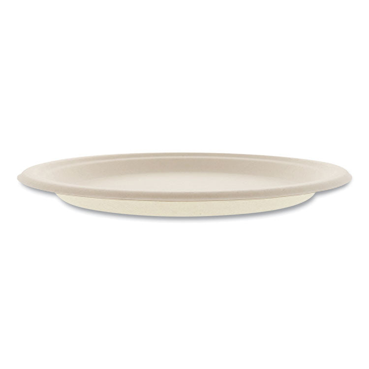 Bagasse PFAS-Free Dinnerware, Plate, Sugarcane, 10" dia, Tan, 500/Carton