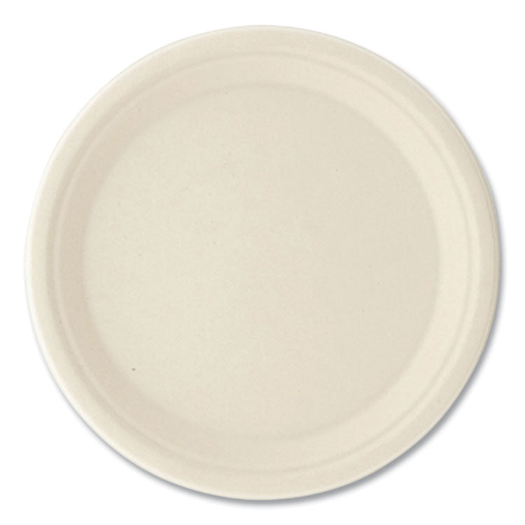 Bagasse PFAS-Free Dinnerware, Plate, Sugarcane, 10" dia, Tan, 500/Carton