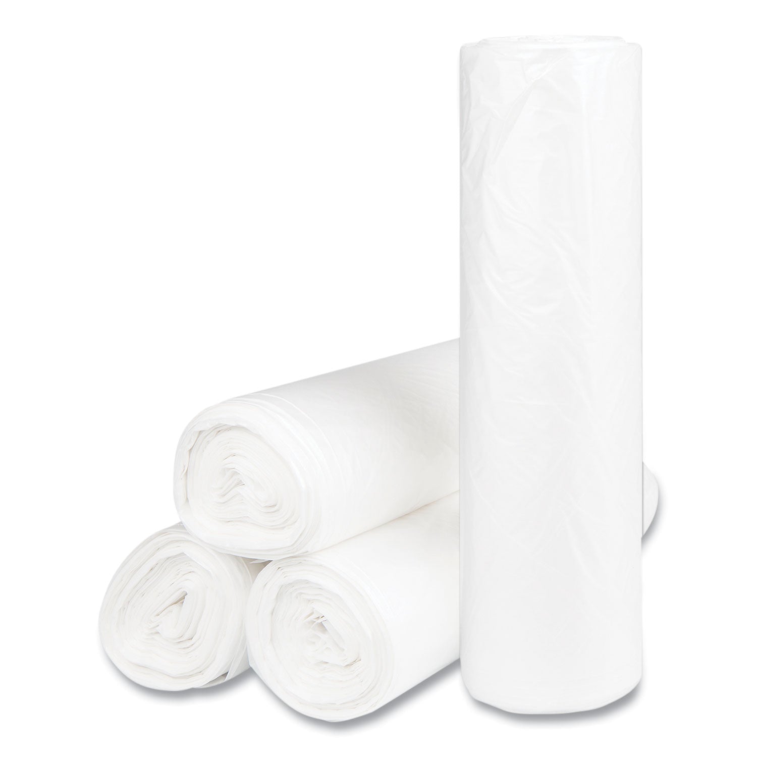 High-Density Commercial Can Liners, 56 gal, 14 mic, 43" x 48", Natural, Interleaved Roll, 25 Bags/Roll, 8 Rolls/Carton
