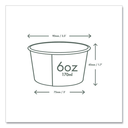 Soup Containers, Compostable, 6 oz, 3.5" Diameter x 1.7" h, Green/White, Paper, 1,000/Carton
