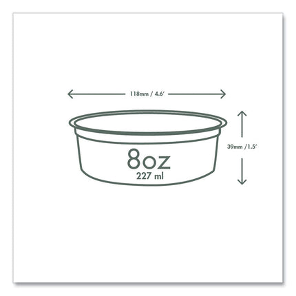Round Deli Pots, Compostable, 8 oz, 4.6" Diameter x 1.5" h, Clear, Plastic, 500/Carton