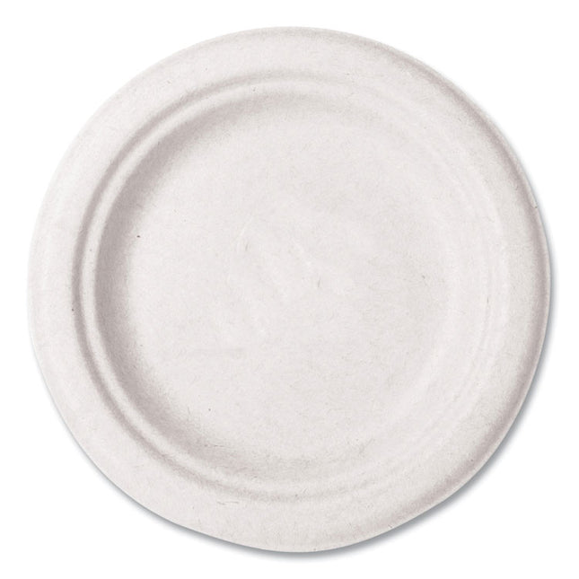 Molded Fiber Tableware, Compostable, Plate, Sugarcane, 6" dia, White, 1,000/Carton