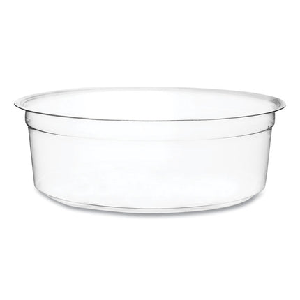 Round Deli Pots, Compostable, 8 oz, 4.6" Diameter x 1.5" h, Clear, Plastic, 500/Carton