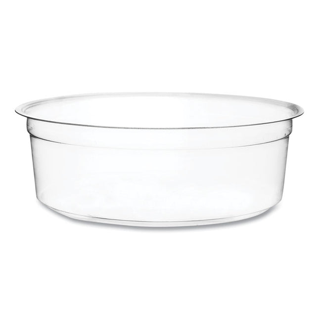 Round Deli Pots, Compostable, 8 oz, 4.6" Diameter x 1.5" h, Clear, Plastic, 500/Carton