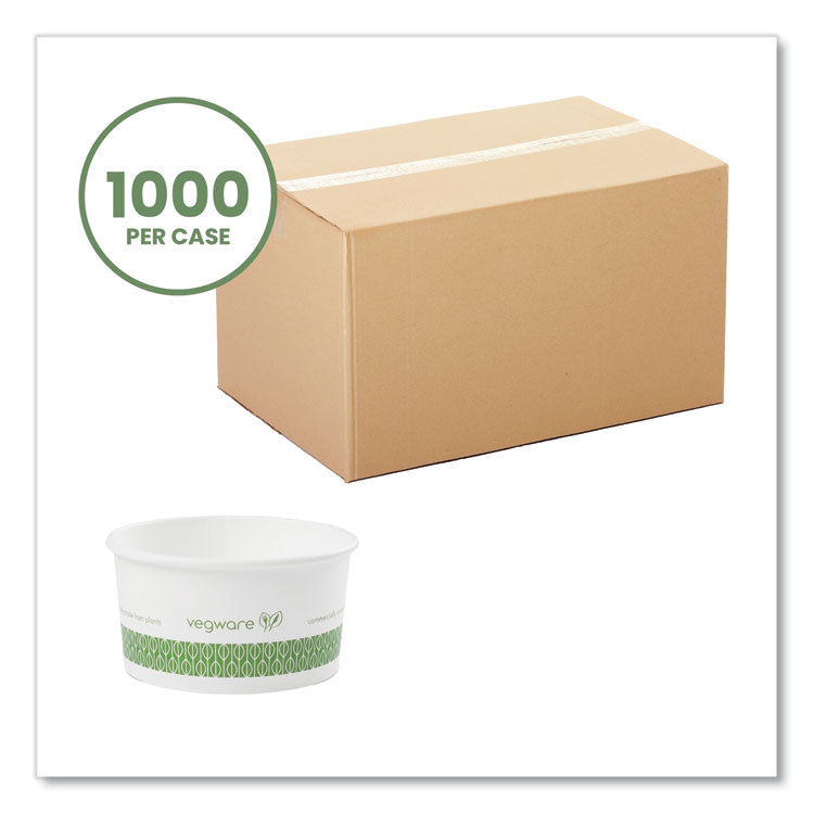 Soup Containers, Compostable, 6 oz, 3.5" Diameter x 1.7" h, Green/White, Paper, 1,000/Carton