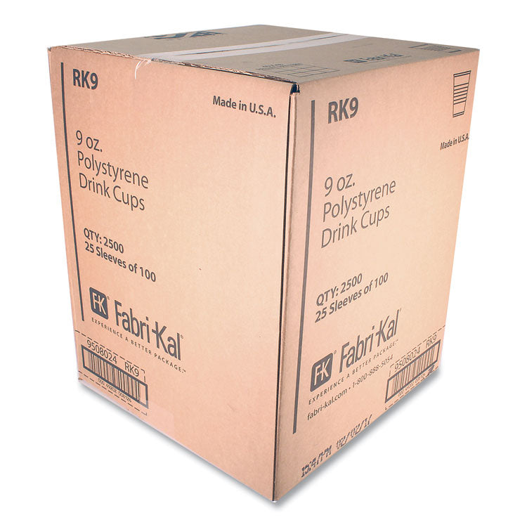 RK Ribbed Cold Drink Cups, 9 oz, Plastic, Clear, 100/Sleeve, 25 Sleeves/Carton