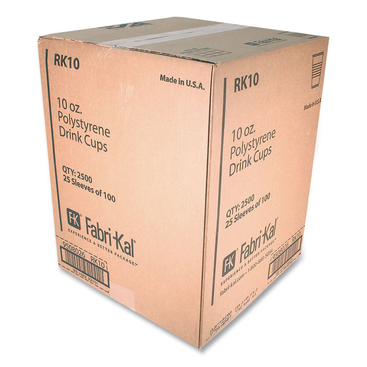 RK Ribbed Cold Drink Cups, 10 oz, Plastic, Clear, 100/Sleeve, 25 Sleeves/Carton