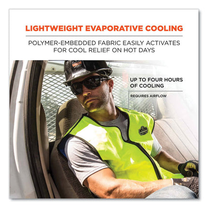 Chill-Its 6665 Embedded Polymer Cooling Vest with Zipper, Nylon/Polymer, Large, Lime