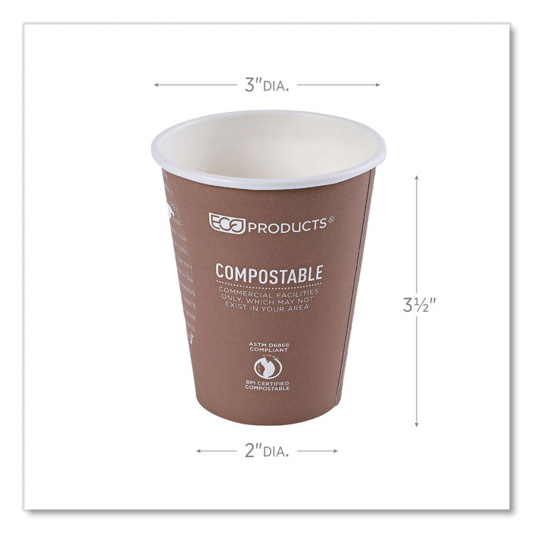 World Art Renewable and Compostable Hot Cups, 8 oz, Paper, Brown/White, 50/Pack, 20 Packs/Carton