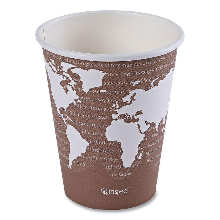 World Art Renewable and Compostable Hot Cups, 8 oz, Paper, Brown/White, 50/Pack