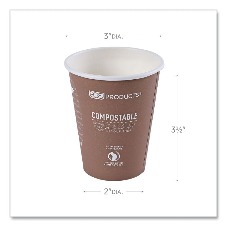 World Art Renewable and Compostable Hot Cups, 8 oz, Paper, Brown/White, 50/Pack