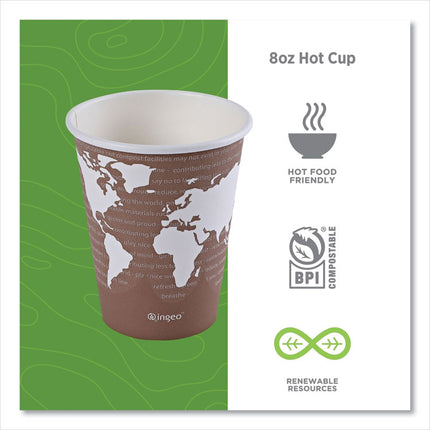 World Art Renewable and Compostable Hot Cups, 8 oz, Paper, Brown/White, 50/Pack