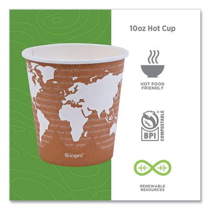 World Art Renewable and Compostable Hot Cups, 10 oz, Paper, Gray, 50/Pack, 20 Packs/Carton
