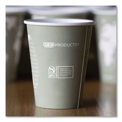 World Art Renewable and Compostable Hot Cups, 12 oz, Paper, Gray, 50/Pack, 20 Packs/Carton