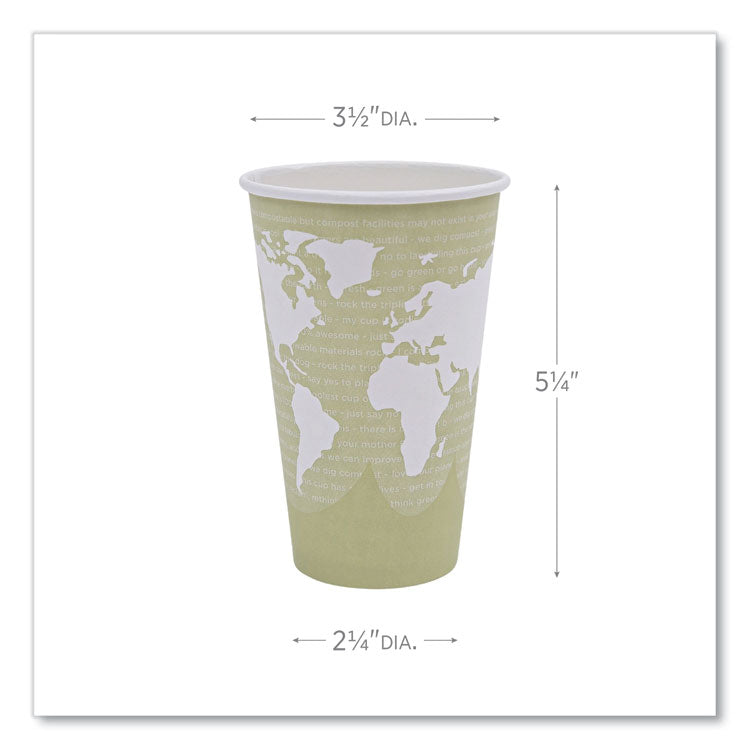 World Art Renewable and Compostable Hot Cups, 16 oz, Paper, Moss, 50/Pack