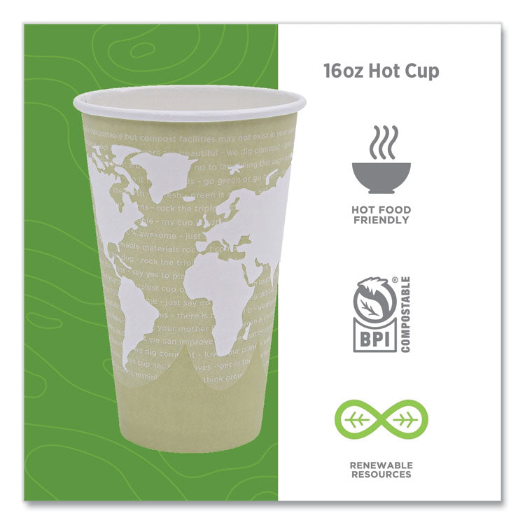 World Art Renewable and Compostable Hot Cups, 16 oz, Paper, Moss, 50/Pack