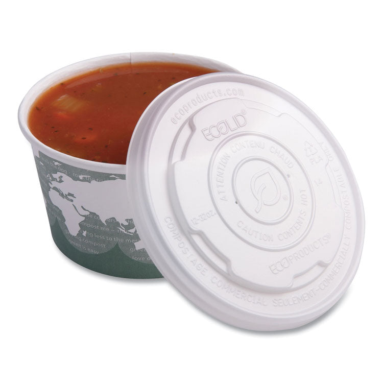 World Art PLA-Laminated Soup Container Lids, For 12 oz to 32 oz Containers, White, Plastic, 50/Pack, 10 Packs/Carton