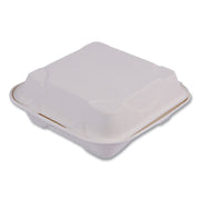 Vanguard Renewable and Compostable Sugarcane Clamshells, 8 x 8 x 3, White, 200/Carton