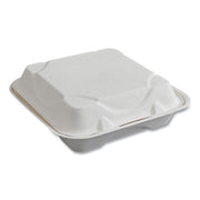Vanguard Renewable and Compostable Sugarcane Clamshells, 9 x 9 x 3, White, 200/Carton
