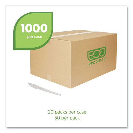 Plantware Compostable Cutlery, Knife, Plastic, Pearl White, 50/Pack, 20 Packs/Carton