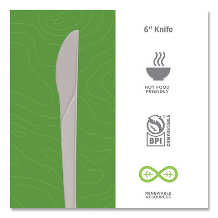 Plantware Compostable Cutlery, Knife, Plastic, Pearl White, 50/Pack, 20 Packs/Carton