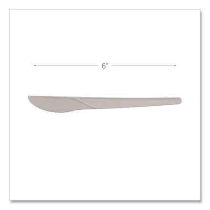 Plantware Compostable Cutlery, Knife, Plastic, Pearl White, 50/Pack, 20 Packs/Carton