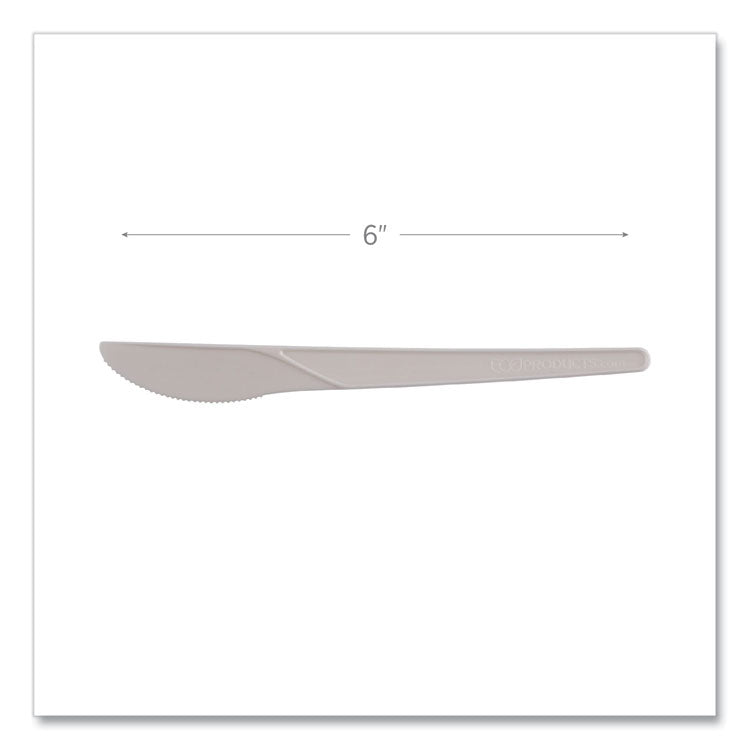 Plantware Compostable Cutlery, Knife, Plastic, Pearl White, 50/Pack, 20 Packs/Carton