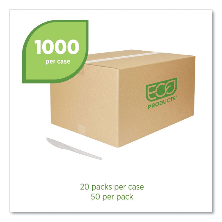 Plantware Compostable Cutlery, Knife, Plastic, White, 1,000/Carton
