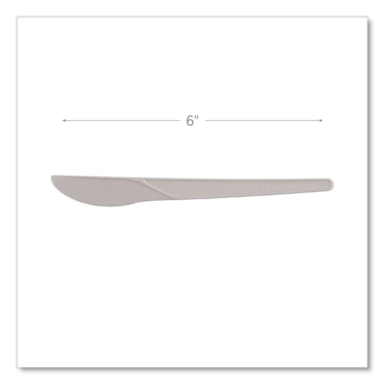 Plantware Compostable Cutlery, Knife, Plastic, White, 1,000/Carton