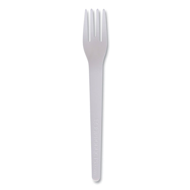Plantware Compostable Cutlery, Fork, Plastic, Pearl White, 50/Pack, 20 Packs/Carton