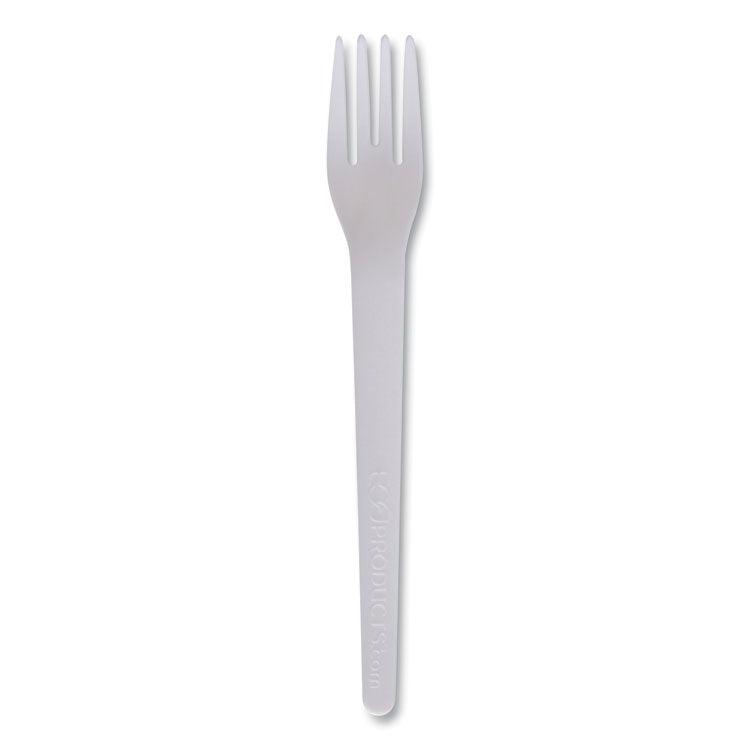 Plantware Compostable Cutlery, Fork, Plastic, Pearl White, 50/Pack, 20 Packs/Carton
