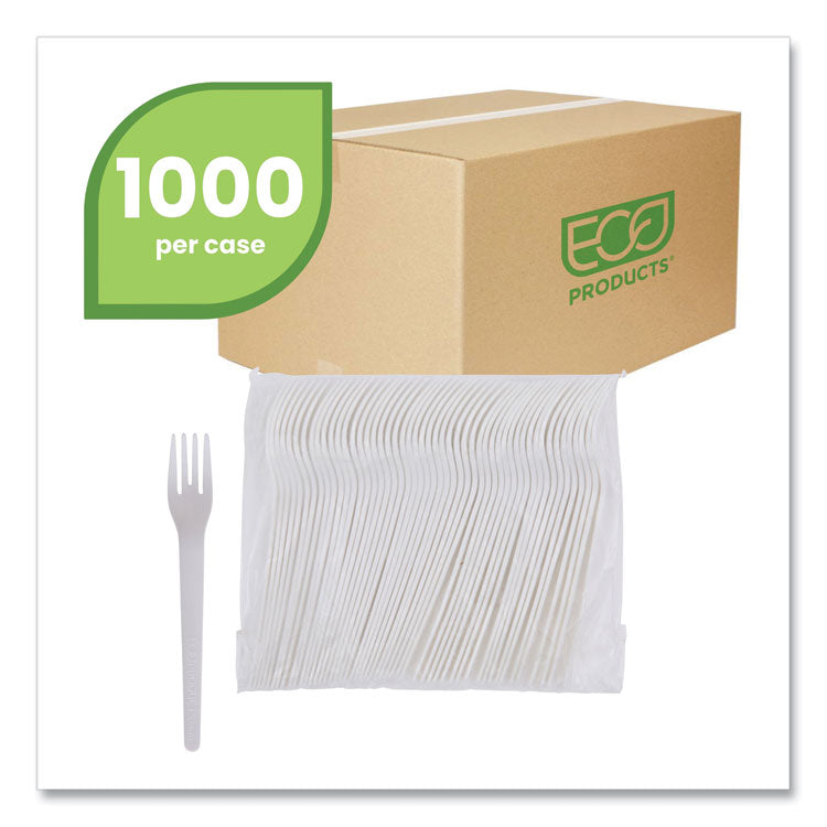 Plantware Compostable Cutlery, Fork, Plastic, Pearl White, 50/Pack, 20 Packs/Carton