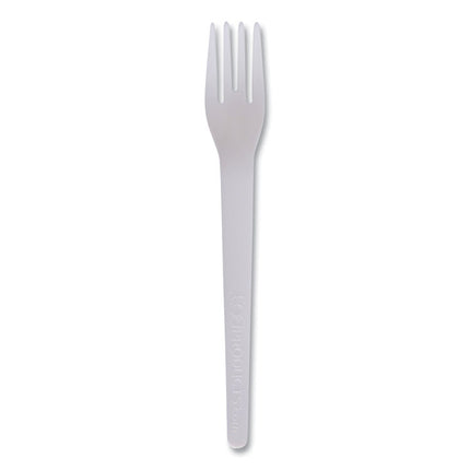Plantware Compostable Cutlery, Fork, Plastic, White, 1,000/Carton