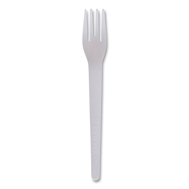 Plantware Compostable Cutlery, Fork, Plastic, White, 1,000/Carton