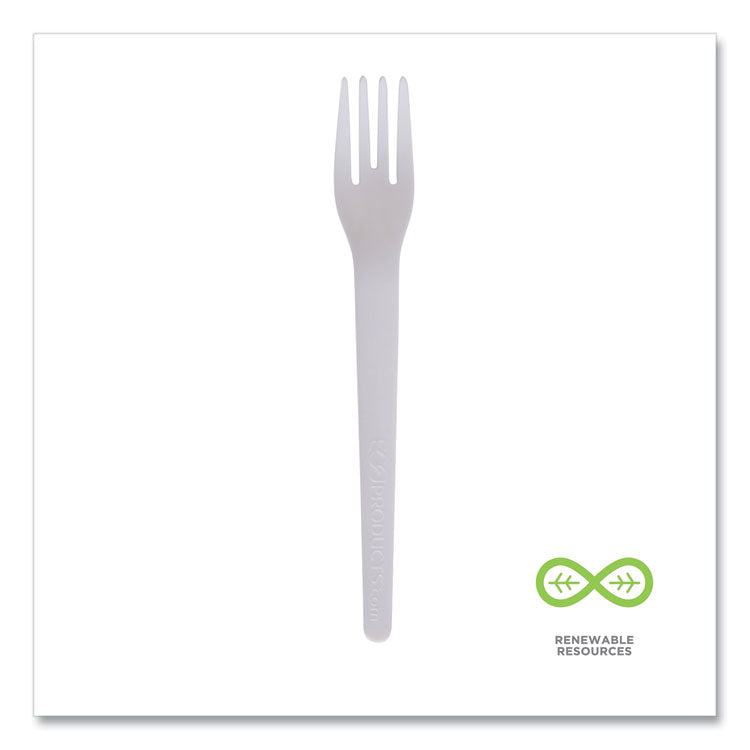Plantware Compostable Cutlery, Fork, Plastic, White, 1,000/Carton