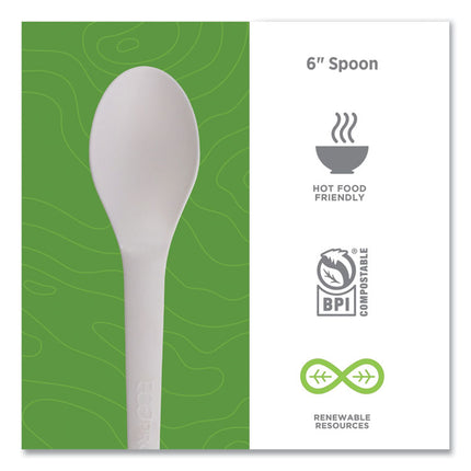 Plantware Compostable Cutlery, Spoon, Plastic, Pearl White, 50/Pack, 20 Pack/Carton