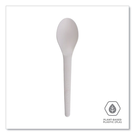 Plantware Compostable Cutlery, Spoon, Plastic, Pearl White, 50/Pack, 20 Pack/Carton