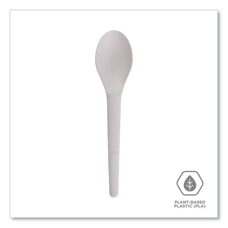 Plantware Compostable Cutlery, Spoon, Plastic, Pearl White, 50/Pack, 20 Pack/Carton