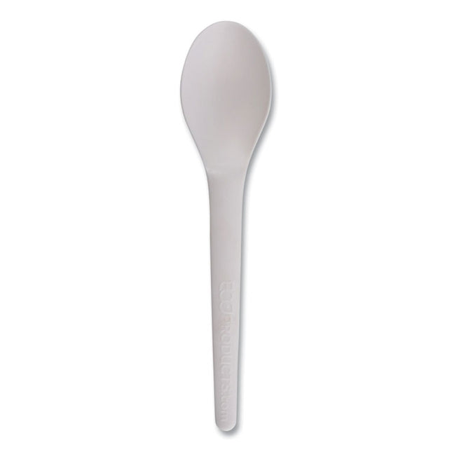 Plantware Compostable Cutlery, Spoon, Plastic, White, 1,000/Carton