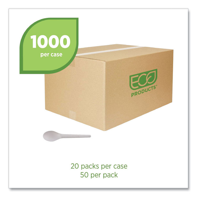 Plantware Compostable Cutlery, Spoon, Plastic, White, 1,000/Carton