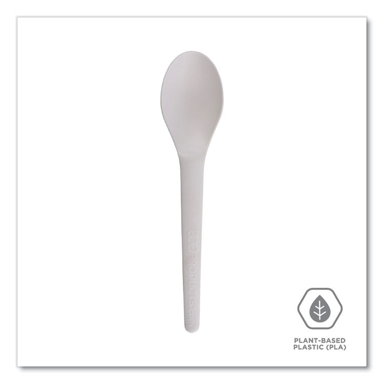Plantware Compostable Cutlery, Spoon, Plastic, White, 1,000/Carton
