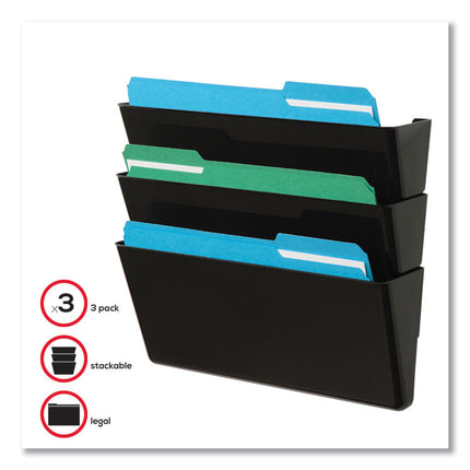 EZ Link Stackable DocuPocket, 3 Sections, Legal Size, 16.25 x 4 x 19, Black
