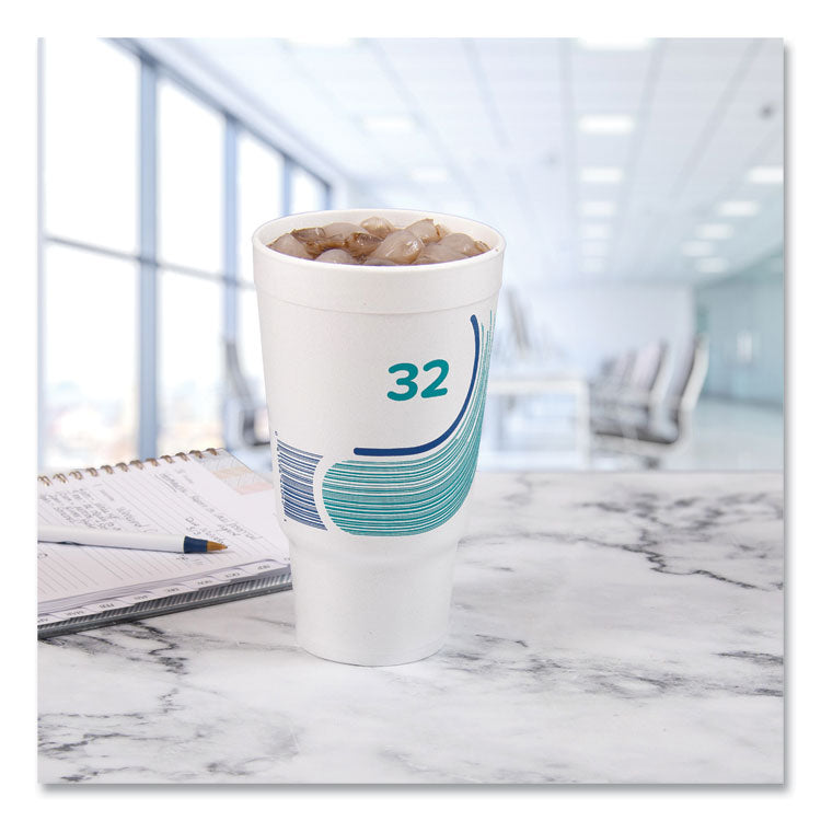 Breeze Hot/Cold Insulated Foam Drinking Cups, Pedestal Cup, 32 oz, Teal/White/Blue, 400/Carton