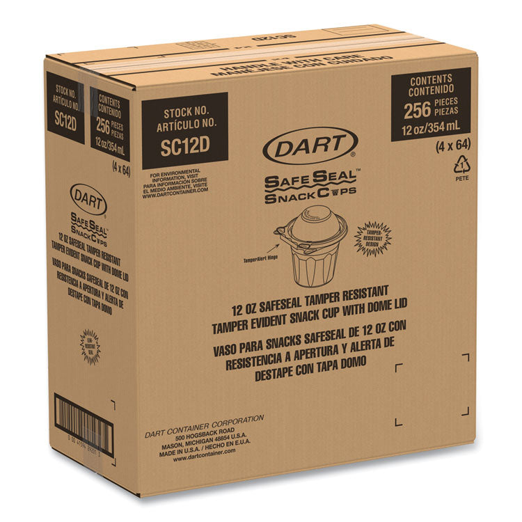 SafeSeal Tamper-Resistant, Tamper Evident Bowls, Dome Lid, 12 oz, 4.36 x 8.84 x 4.52, Clear, Plastic, 256/Carton