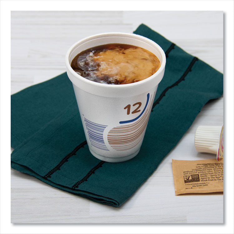 Breeze Hot/Cold Insulated Foam Drinking Cups, 12 oz, Brown/White/Blue, 1,000/Carton