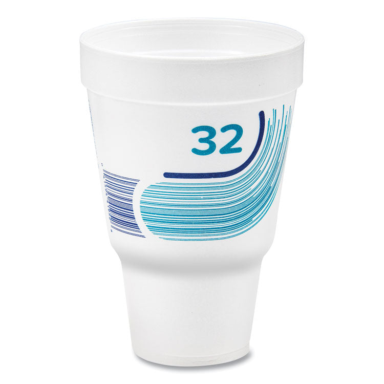 Breeze Hot/Cold Insulated Foam Drinking Cups, Squat Pedestal Cup, 32 oz, Teal/White/Blue, 500/Carton