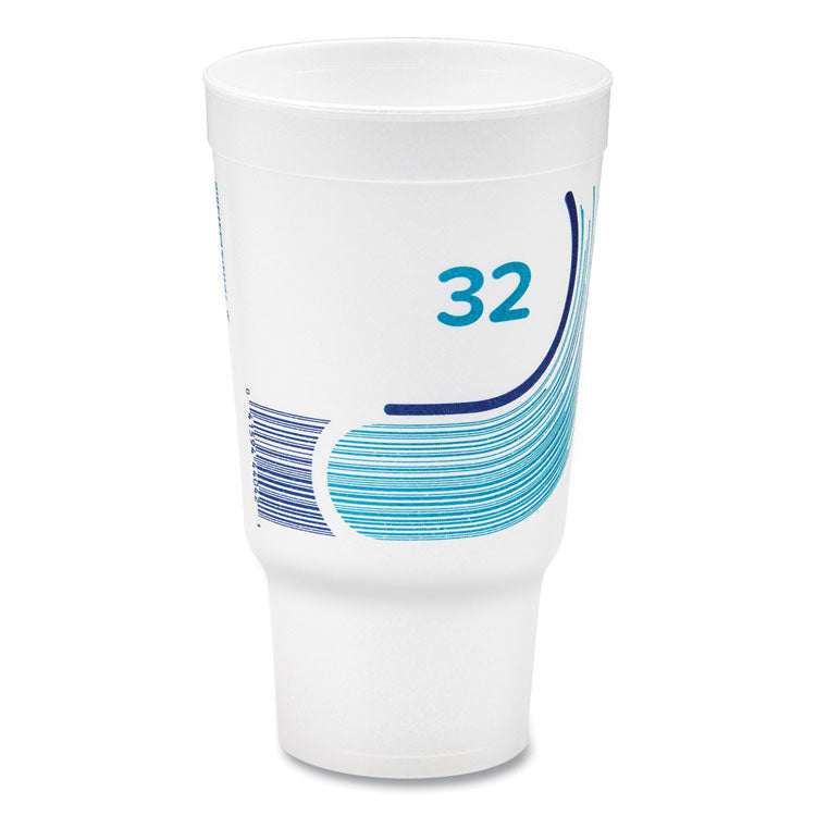 Breeze Hot/Cold Insulated Foam Drinking Cups, Pedestal Cup, 32 oz, Teal/White/Blue, 400/Carton