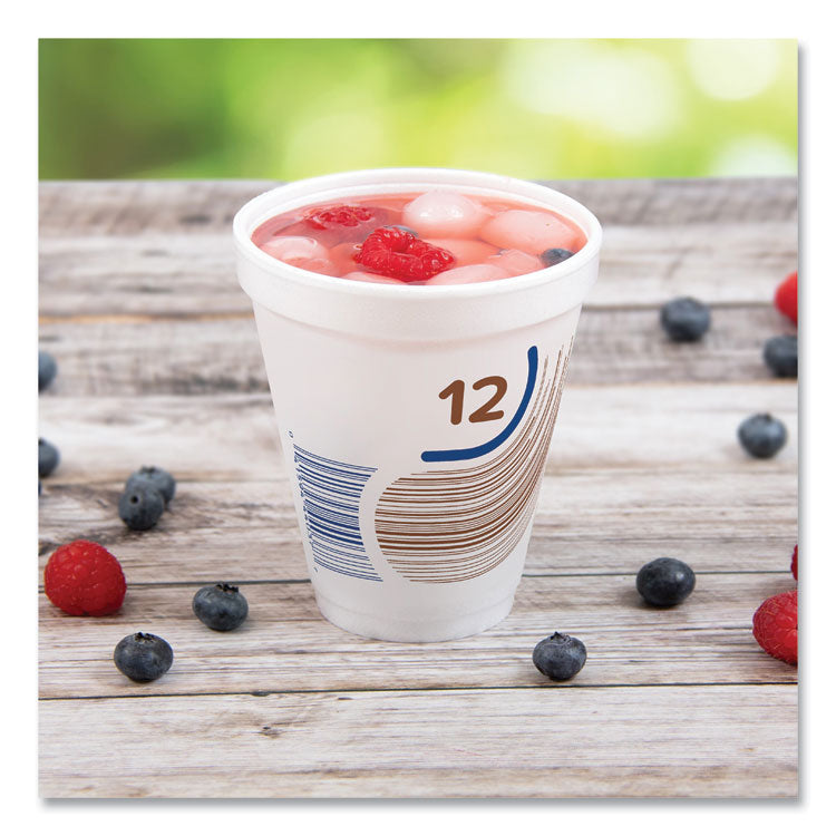 Breeze Hot/Cold Insulated Foam Drinking Cups, 12 oz, Brown/White/Blue, 1,000/Carton